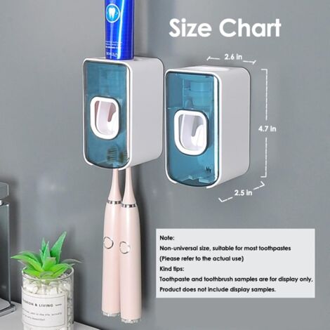 2 Pack Automatic Toothpaste Dispenser and Holder, Toothbrush Storage Holder, Wall Mounted, Bathroom Accessories