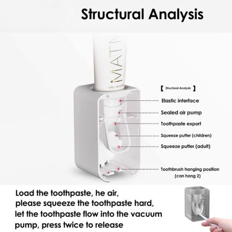 2 Pack Automatic Toothpaste Dispenser and Holder, Toothbrush Storage Holder, Wall Mounted, Bathroom Accessories