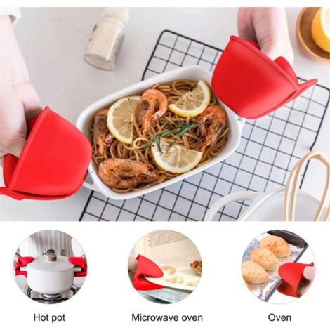 (Red, 2 Pack) Silicone Oven Mitts, Ready to Use on Pots or in the Kitchen as Pot Holders or Cake Stands Oven Mitts and Glove Holders