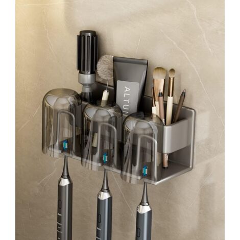 1 Pcs Electric Toothbrush Holder(Silver Gray),3 Slots Wall Mounted Toothbrush Holder No Drilling,Electric Toothbrush Holder,Toothbrush Shelf,Adhesive Toothbrush Holder