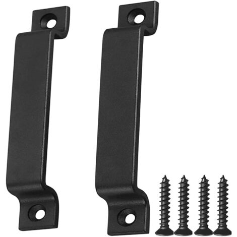 (160mm)Black,Barn Door Handle,Solid Black Steel Door Handle,Includes Screw