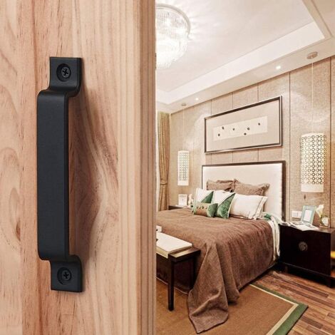 (160mm)Black,Barn Door Handle,Solid Black Steel Door Handle,Includes Screw