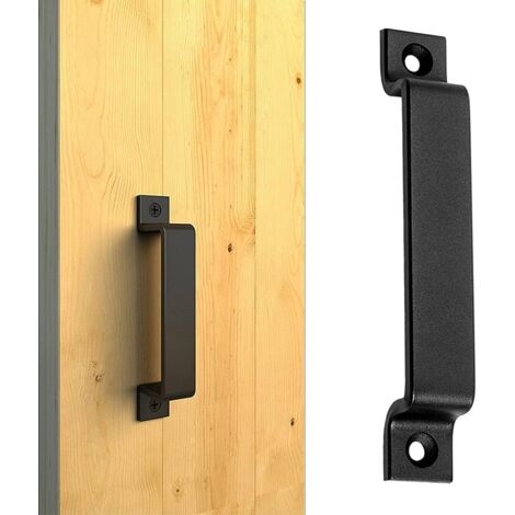 (160mm)Black,Barn Door Handle,Solid Black Steel Door Handle,Includes Screw