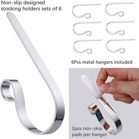 6 Pieces Metal Christmas Stocking Holders Non-Slip Safety Christmas Stocking Holders Christmas Fireplace Hooks for Christmas Decoration