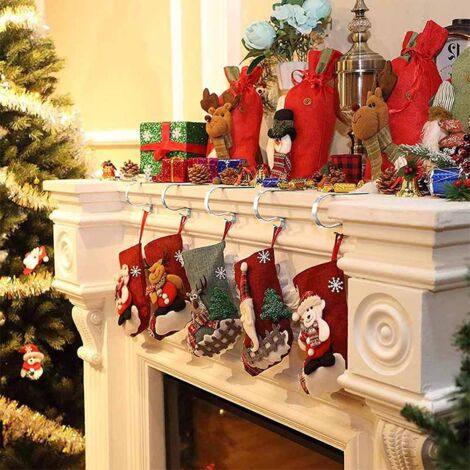 6 Pieces Metal Christmas Stocking Holders Non-Slip Safety Christmas Stocking Holders Christmas Fireplace Hooks for Christmas Decoration