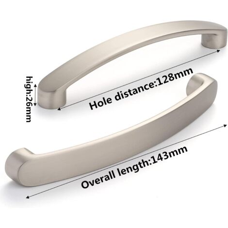 Set of 6 Furniture Handles Chrome Kitchen Door Handles - Brushed Nickel Kitchen Furniture Handle Brushed Kitchen Handle Center Distance 128mm