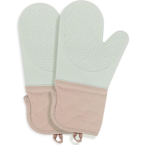 Heat Resistant Silicone Oven Gloves - BBQ Gloves Non-Slip Waterproof Kitchen Gloves Heat Resistant Glove with Cotton Lining Perfect for Cooking, Baking, Baking, BBQ