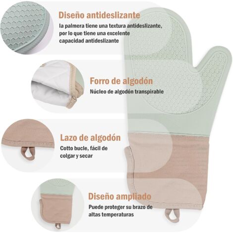 Heat Resistant Silicone Oven Gloves - BBQ Gloves Non-Slip Waterproof Kitchen Gloves Heat Resistant Glove with Cotton Lining Perfect for Cooking, Baking, Baking, BBQ