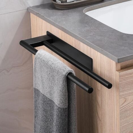 Black）304 Stainless Steel No Drilling Bathroom Towel Rack Double