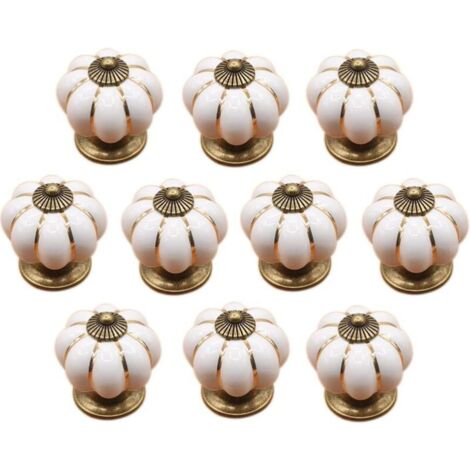 (White)10 Pcs Ceramic Drawer Knobs Furniture Knob for Kitchen Drawers and Cupboards (1/4)