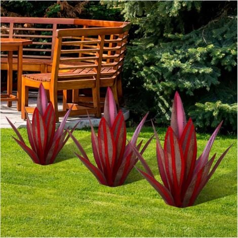 Rustic Red Agave Sculpture 35cm - Art Deco Statue, Home Decor, Garden Statue, Lawn Ornament, Garden Stake, Metal Agave Plant for Outdoor Patio