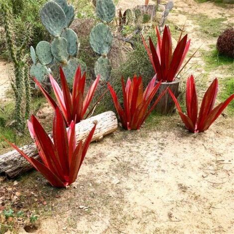 Rustic Red Agave Sculpture 35cm - Art Deco Statue, Home Decor, Garden Statue, Lawn Ornament, Garden Stake, Metal Agave Plant for Outdoor Patio