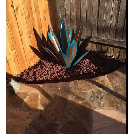 Rustic Blue Agave Sculpture 35cm - Art Deco Statue, Home Decor, Garden Statue, Lawn Ornament, Garden Stake, Metal Agave Plant for Outdoor Patio