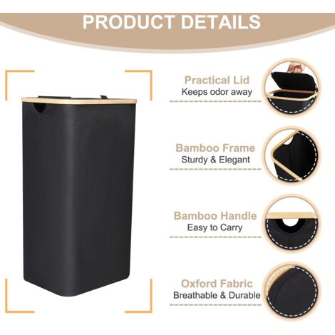 (Black) Laundry Basket, 100L Laundry Hamper with Lid and Handles - Dirty Laundry Bin with Removable Dirty Laundry Bag - Large Capacity Foldable Laundry Basket, 40.5x33.5x75CM