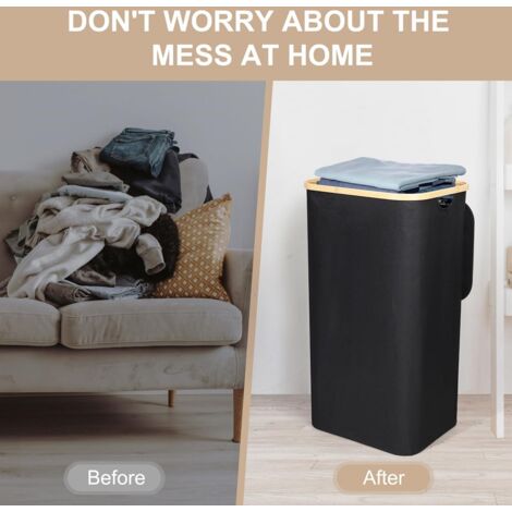 (Black) Laundry Basket, 100L Laundry Hamper with Lid and Handles - Dirty Laundry Bin with Removable Dirty Laundry Bag - Large Capacity Foldable Laundry Basket, 40.5x33.5x75CM