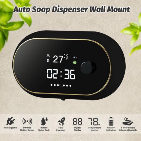 (Black)500ml Automatic Soap Dispenser with Sensor, 3 Level Adjustable Rechargeable Electric Soap Dispenser, Foam Soap Dispenser for Kitchen and Bathroom