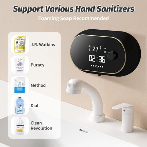 (Black)500ml Automatic Soap Dispenser with Sensor, 3 Level Adjustable Rechargeable Electric Soap Dispenser, Foam Soap Dispenser for Kitchen and Bathroom