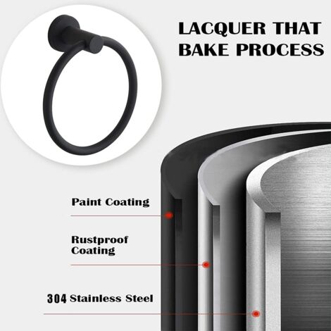 （Black）Towel Rack, Black Frosted Towel Ring, 304 Stainless Steel Wall Mounted Towel Ring, Round Towel Holder for Bathroom