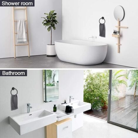 （Black）Towel Rack, Black Frosted Towel Ring, 304 Stainless Steel Wall Mounted Towel Ring, Round Towel Holder for Bathroom