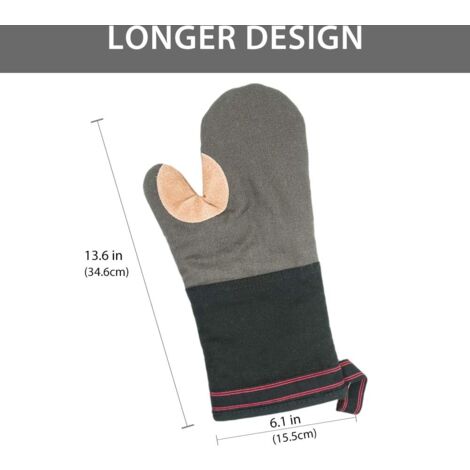 Oven Gloves Double Oven Mitt,Leather BBQ Gloves Universal Heat Resistant Kitchen Gloves Long Thick Soft Cotton Oven Gloves for Cooking Baking