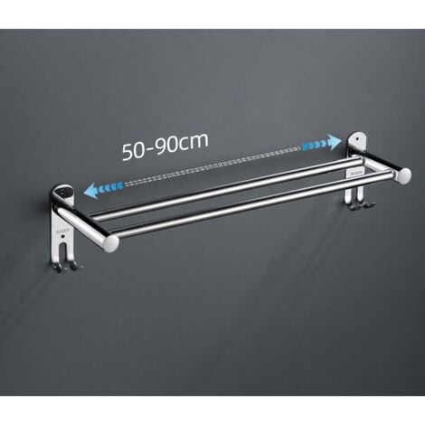 Retractable Towel Rack 50-90 Cm Double Towel Dryer Adjustable Stainless Steel Towel Rail Wall Mounted Towel Bar with Screws for Bathroom