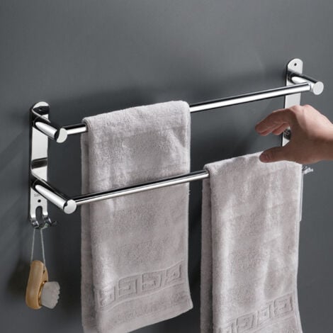 Retractable Towel Rack 50-90 Cm Double Towel Dryer Adjustable Stainless Steel Towel Rail Wall Mounted Towel Bar with Screws for Bathroom