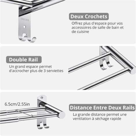 Retractable Towel Rack 50-90 Cm Double Towel Dryer Adjustable Stainless Steel Towel Rail Wall Mounted Towel Bar with Screws for Bathroom