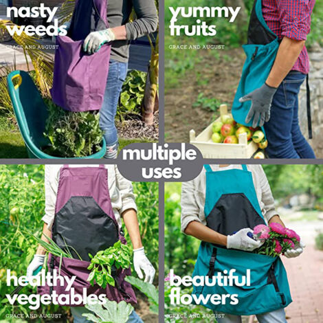 Harvest Apron (Blue), Canvas Fruit Picking Bag - Adjustable Large Capacity Harvest Apron with Bottom Opening and Double Clips for Gardeners