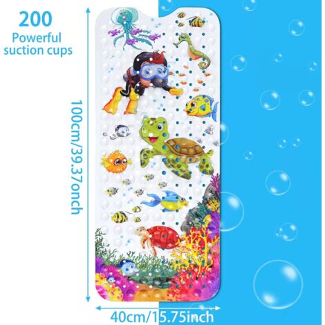 Cartoon Bath Mat, Non-Slip Bathtub Mat with Suction Cup Shower Mat -69x38cm