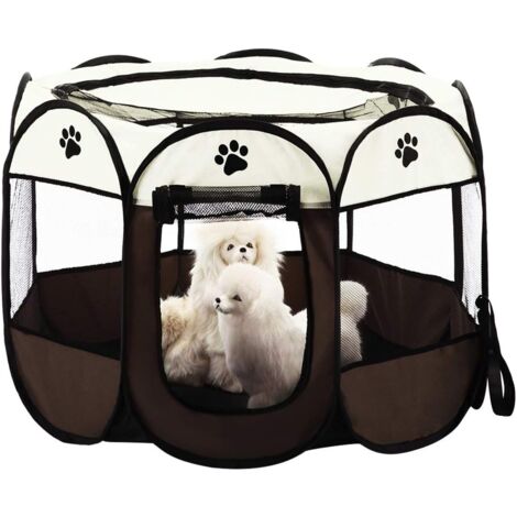 8pcs Foldable Pet Tent Mesh House Portable Collapsible Puppy Playpen Cage Play Fences for Dogs Cats Rabbits Kennel (77cm X 43cm,Brown)