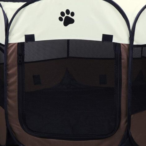 8pcs Foldable Pet Tent Mesh House Portable Collapsible Puppy Playpen Cage Play Fences for Dogs Cats Rabbits Kennel (77cm X 43cm,Brown)