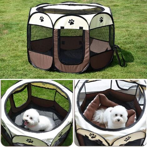 8pcs Foldable Pet Tent Mesh House Portable Collapsible Puppy Playpen Cage Play Fences for Dogs Cats Rabbits Kennel (77cm X 43cm,Brown)