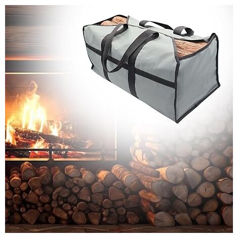 1PCS (Brown) Firewood Storage Bag, Shopping Bag with Wooden Frame, Heavy Duty Stove Accessories, Extra Large Firewood Holder