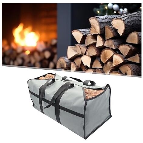 1PCS (Brown) Firewood Storage Bag, Shopping Bag with Wooden Frame, Heavy Duty Stove Accessories, Extra Large Firewood Holder