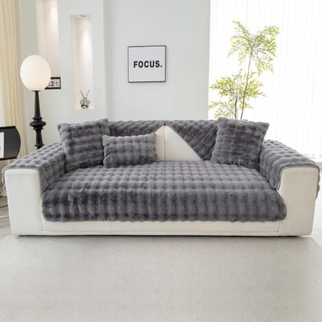 (Dark Grey, 70x70cm)Plush Sofa Cover - Non-Slip Sofa Slipcover, Faux Rabbit Fur Sofa, L Shape Sofa