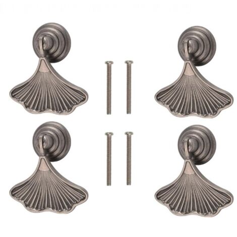 Ginkgo Leaf Shape Handle, 4Pcs ANTIQUE NICKEL Pendant Pull Hand, Single Hole Drawer Hardware Zinc Alloy Handle for Cabinet