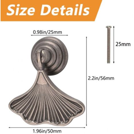 Ginkgo Leaf Shape Handle, 4Pcs ANTIQUE NICKEL Pendant Pull Hand, Single Hole Drawer Hardware Zinc Alloy Handle for Cabinet