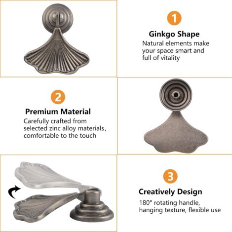 Ginkgo Leaf Shape Handle, 4Pcs ANTIQUE NICKEL Pendant Pull Hand, Single Hole Drawer Hardware Zinc Alloy Handle for Cabinet
