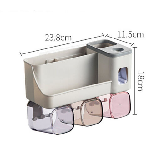 Wall Mounted Toothbrush Holder with Automatic Toothpaste Dispenser, Bathroom Accessories Storage Rack, 3 Cups