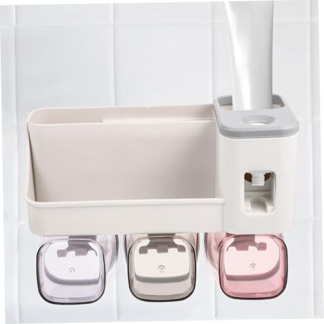 Wall Mounted Toothbrush Holder with Automatic Toothpaste Dispenser, Bathroom Accessories Storage Rack, 3 Cups