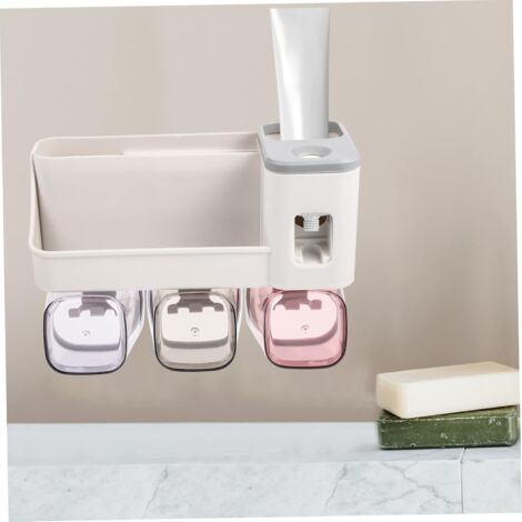 Wall Mounted Toothbrush Holder with Automatic Toothpaste Dispenser, Bathroom Accessories Storage Rack, 3 Cups
