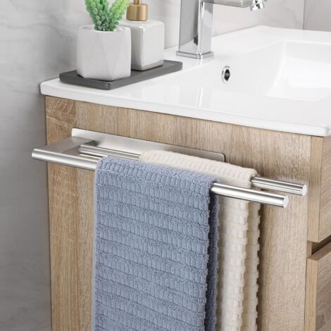Bathroom Towel Holder Without Drilling, Adhesive Double Towel Holder Stainless Steel Wall Mounted, Towel Holder for Bathroom and Kitchen