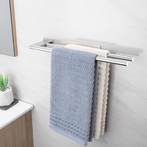 Bathroom Towel Holder Without Drilling, Adhesive Double Towel Holder Stainless Steel Wall Mounted, Towel Holder for Bathroom and Kitchen