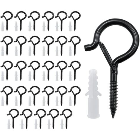 30-pack black screw hooks, outdoor screw hooks, ceiling hooks, for hanging potted plants, Christmas decorations, lanterns, wreaths
