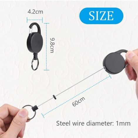 2PCS Retractable Key Ring - Black, Retractable Key Badge Holder, Key Chain Reel with 60cm Steel Wire, Retractable Key Badge Holder for Pants and Belts
