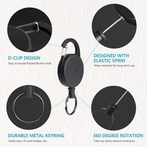 2PCS Retractable Key Ring - Black, Retractable Key Badge Holder, Key Chain Reel with 60cm Steel Wire, Retractable Key Badge Holder for Pants and Belts