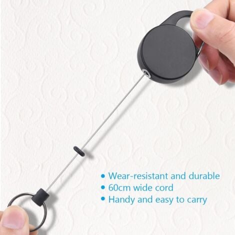 2PCS Retractable Key Ring - Black, Retractable Key Badge Holder, Key Chain Reel with 60cm Steel Wire, Retractable Key Badge Holder for Pants and Belts
