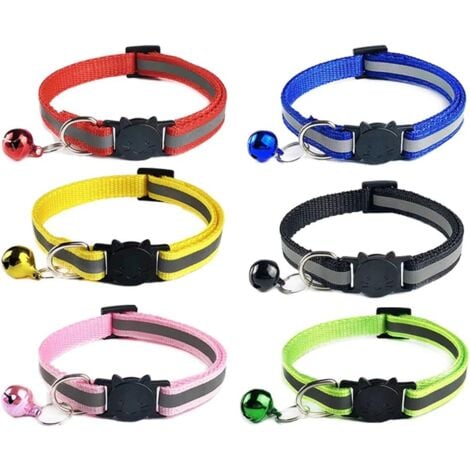6X Cat Collar Anti Choke Kittens Puppy Adjustable Reflective with Bell and Safety Buckle, Suitable for Most Domestic Cats, 6 Pieces