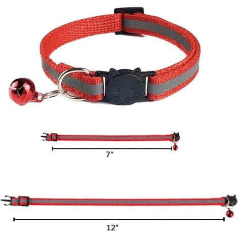 6X Cat Collar Anti Choke Kittens Puppy Adjustable Reflective with Bell and Safety Buckle, Suitable for Most Domestic Cats, 6 Pieces