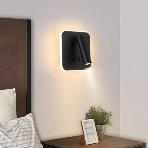 LED Bedside Lights Wall Lamp Hotel Interior Wall Lights Bed Corridor Wall Lamp with Switch Black 10W (Square)